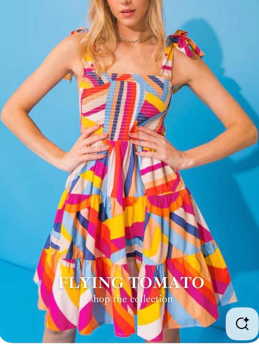 Flying Tomato Rainbow Stripe 100% Cotton Tie Shoulder Dress Medium